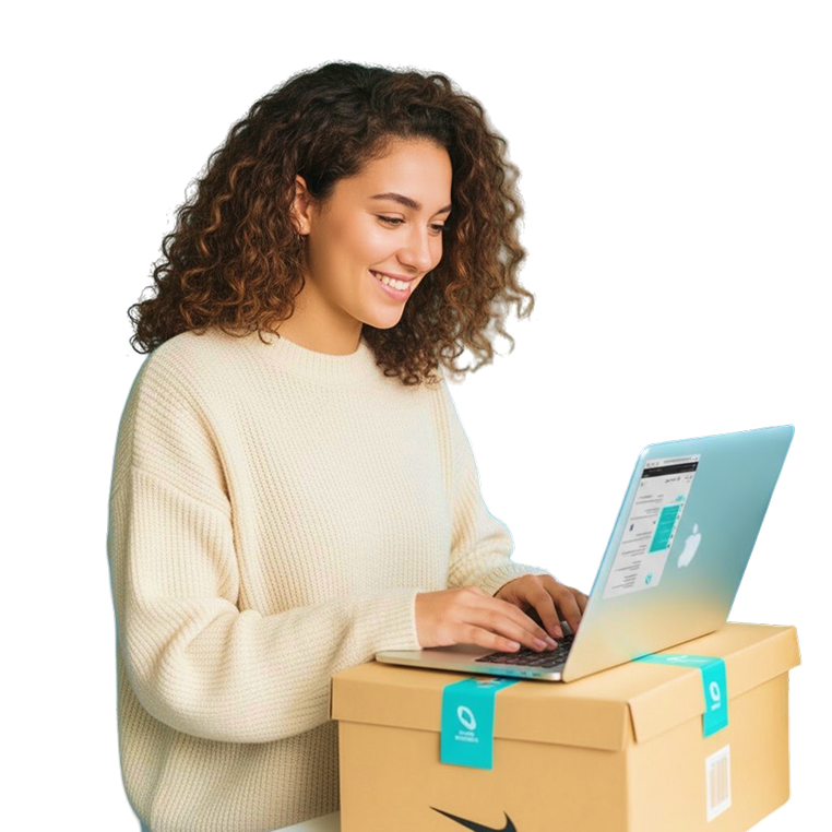 Woman using laptop for online business with Mada payment solution